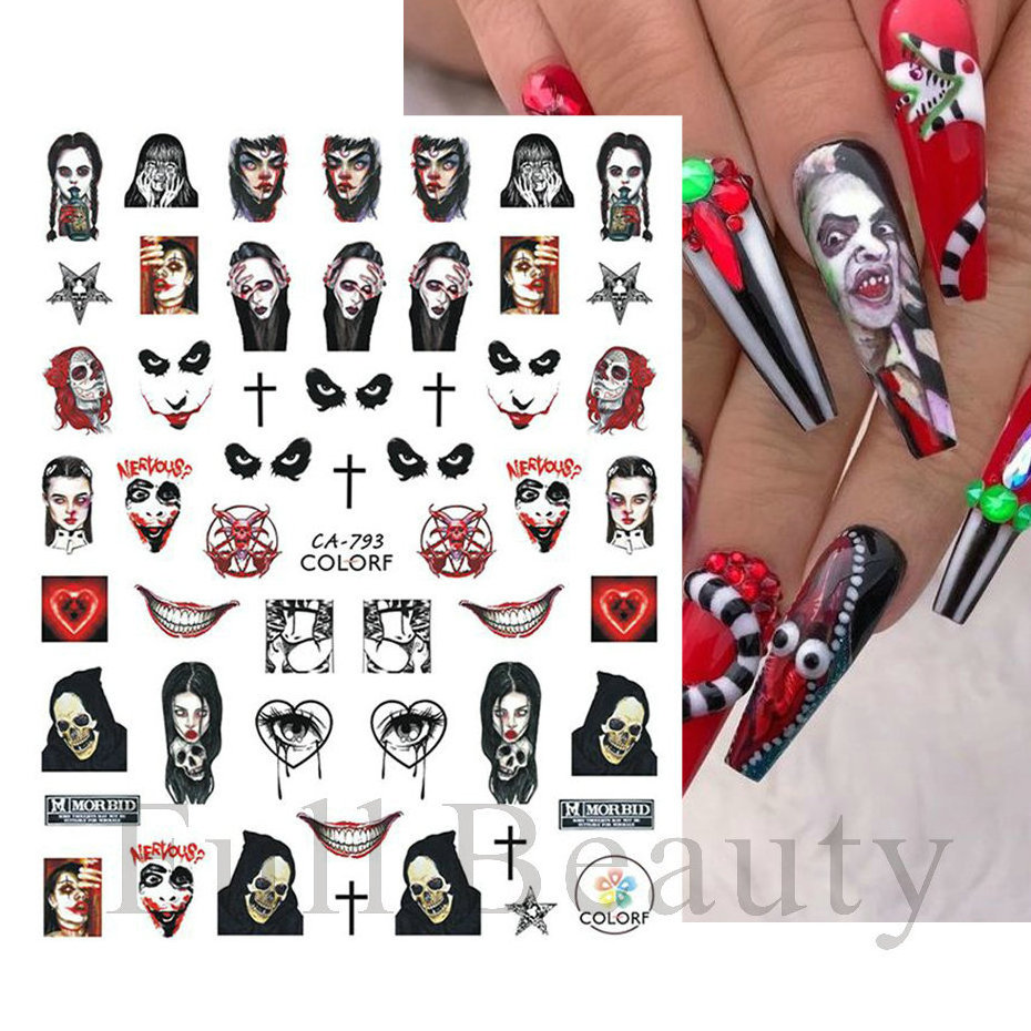 TSZS 3D Waterproof Halloween Nail Stickers Horror Theme Blood Lip Bat Spider Web Nail Decal DIY Manicure Stickers Supplier