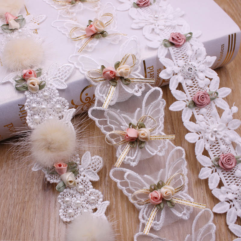 5-6cm Width Pearl Flower Beaded Embroidery DIY Accessories Sewing Material Just a trim Bride Lace Trim Fabrics For Dresses