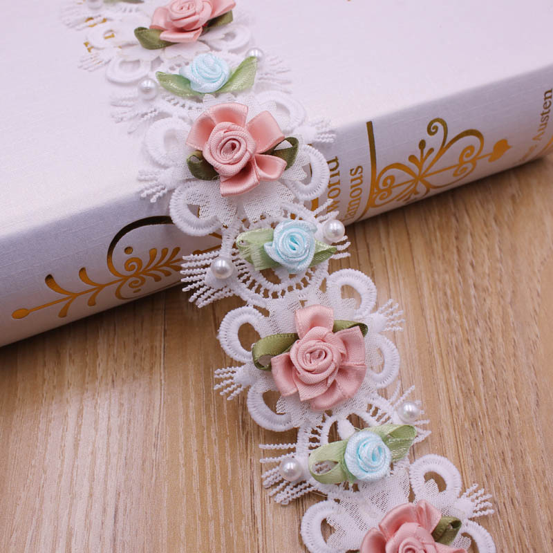 5-6cm Width Pearl Flower Beaded Embroidery DIY Accessories Sewing Material Just a trim Bride Lace Trim Fabrics For Dresses