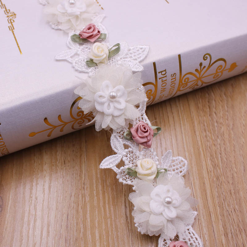 5-6cm Width Pearl Flower Beaded Embroidery DIY Accessories Sewing Material Just a trim Bride Lace Trim Fabrics For Dresses