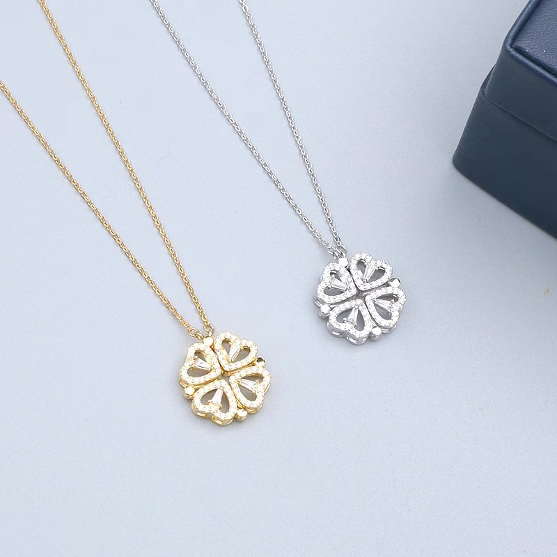 Wholesale Jewelry Fashion Folding Heart Crystal Magnet Necklace Personality Gold Plated Stainless Steel Necklace For Women