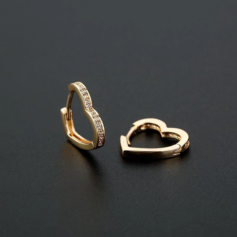 Fashion Jewelry 18k Gold Plated Love Heart Shaped Diamond Hoop Earrings For Earrings