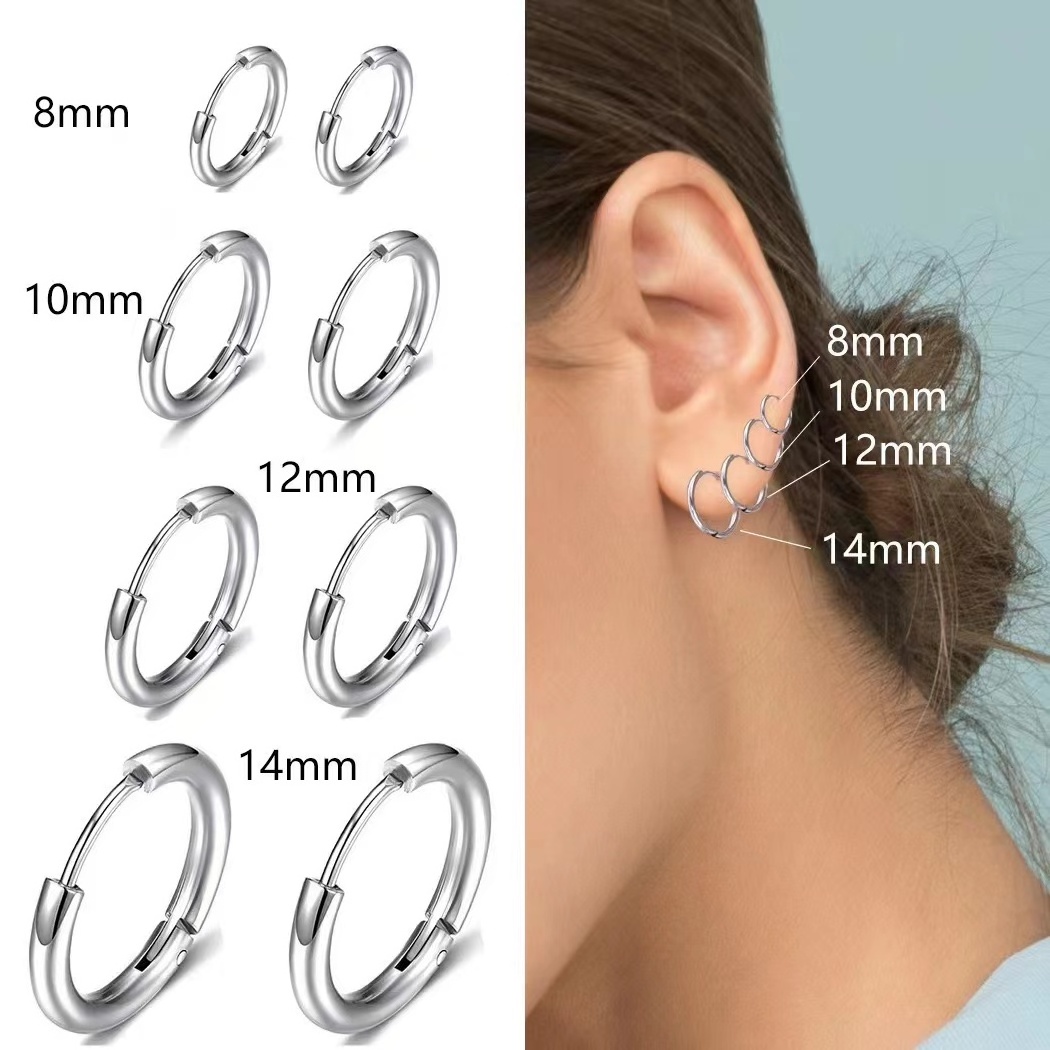 Wholesale Gold Jewelry Stainless Steel  8mm/10mm/12mm/14mm/16mm/18mm/20mm huggie hoop earrings