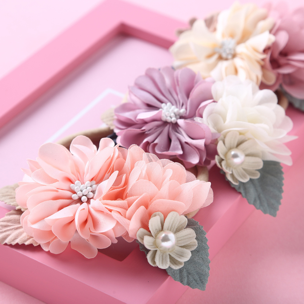 Baby Girl Flower Headbands Elastic Hair Band Crown Flower Wraps For Newborn Infant Toddler Hair Garland Wedding Headpiece