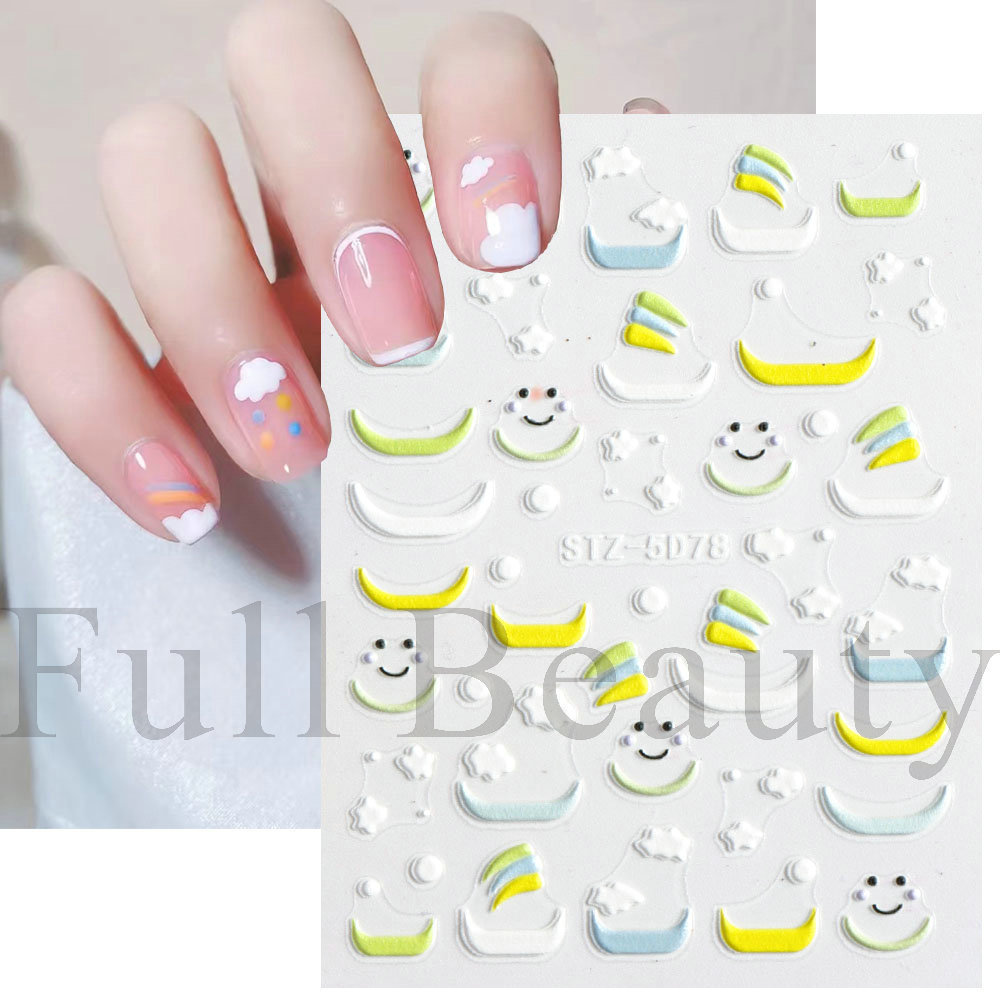 5D Makaron Color Nail Stickers Cartoon Milk Star Cloud Relief Nails Adhesive Stickers Slider Nail Decor Decal