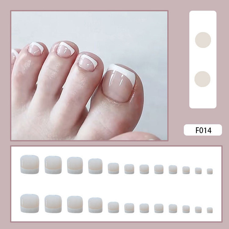 Hot Selling 24pcs/box Nude French Toenails Square Toe Nails Pink Full Cover Press On Toenails