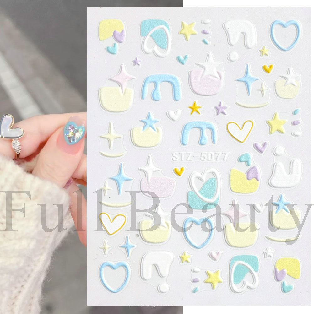 5D Makaron Color Nail Stickers Cartoon Milk Star Cloud Relief Nails Adhesive Stickers Slider Nail Decor Decal