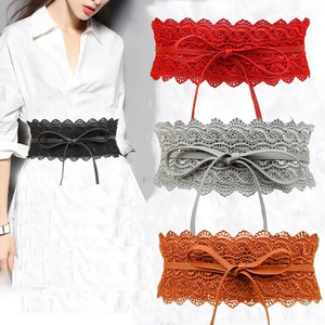 Women Wide PU Leather Elegant Lace Tie Waistband Belt Ladies Tied Lace Cinch Stretch Western Trendy Belt