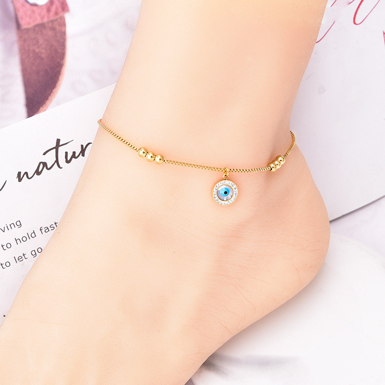 Tarnish Free Waterproof Fashion Jewelry Simple Clover Heart Gold Plated Stainless Steel Eyes Butterfly Pendant Anklet For Ladies