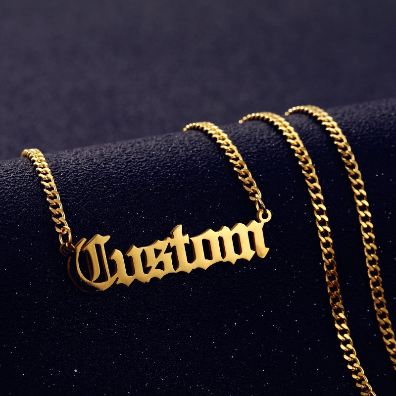 Personalized Custom Name Necklace Gold Plated Stainless Steel Jewelry Cuban Chain Nameplate Pendant Necklace