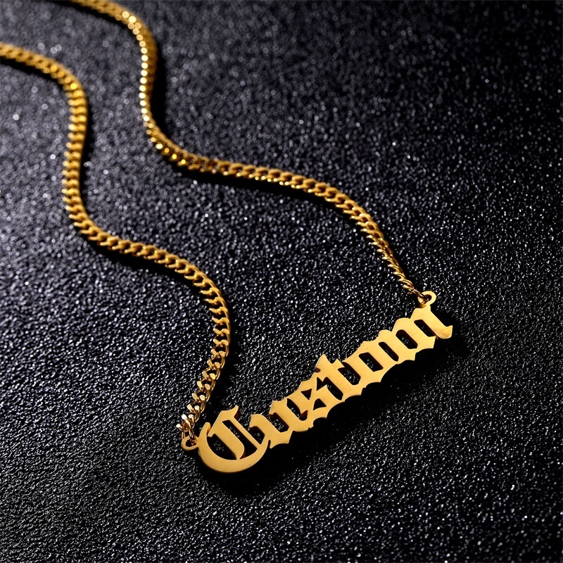 Personalized Custom Name Necklace Gold Plated Stainless Steel Jewelry Cuban Chain Nameplate Pendant Necklace