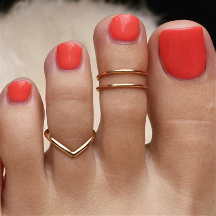 New Stainless Steel Opening Toe Ring Adjustable Geometric Double Layer Hollow Toe Rings for Women