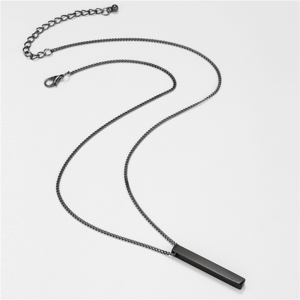 Plain Stainless Steel Stereo Rod Necklace Gold Plated Rectangle Long Strip Pendant Necklace for Men