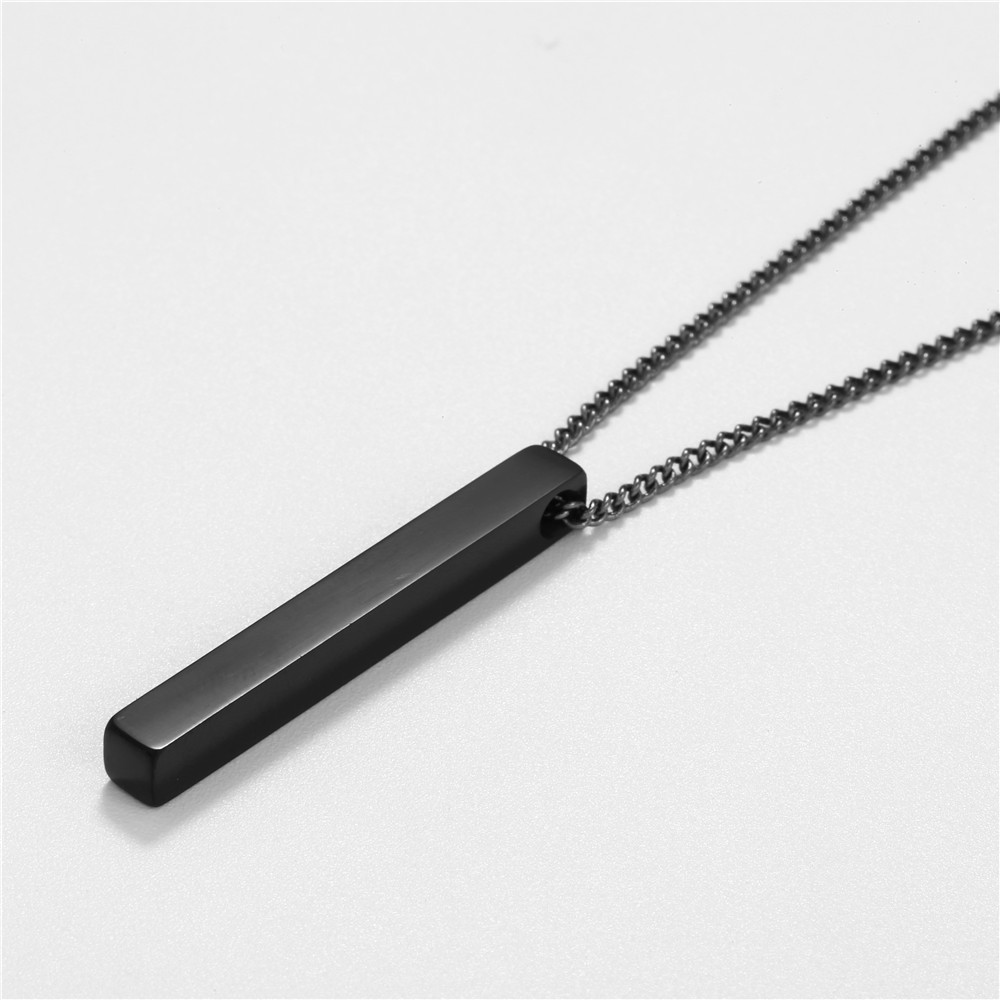 Plain Stainless Steel Stereo Rod Necklace Gold Plated Rectangle Long Strip Pendant Necklace for Men