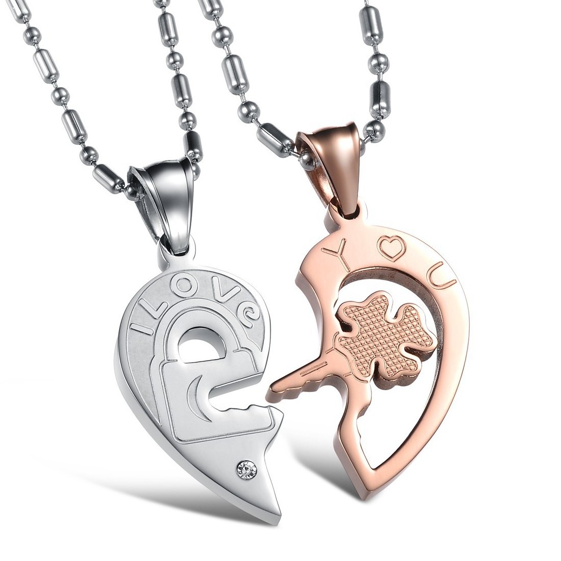 new Hot Selling  Mens Womens CZ 316L Stainless Steel Locket And Key Couple Necklace