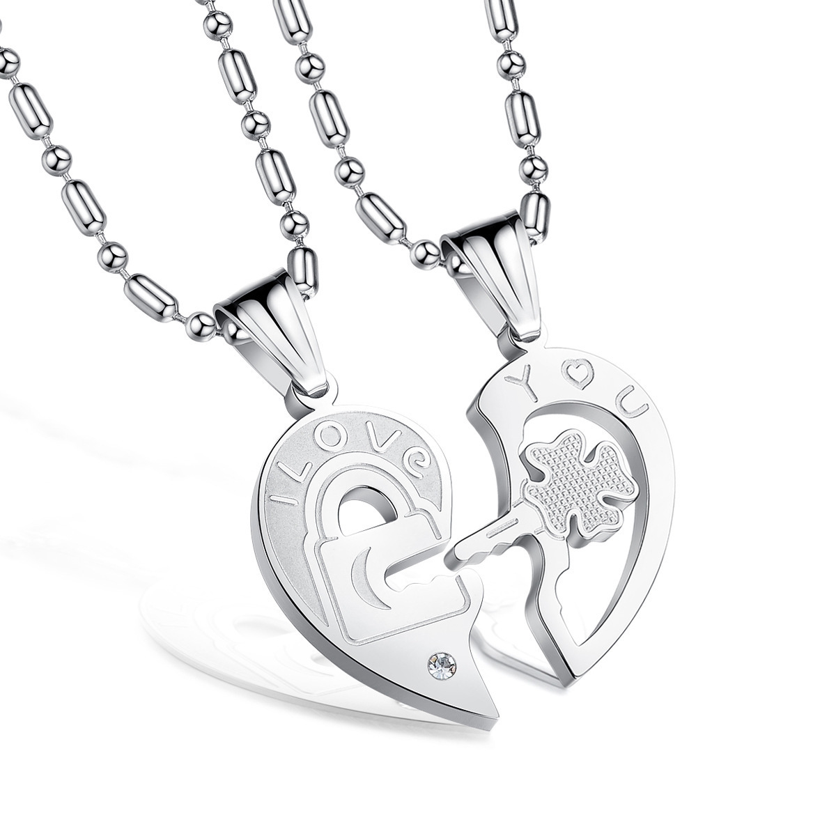 new Hot Selling  Mens Womens CZ 316L Stainless Steel Locket And Key Couple Necklace