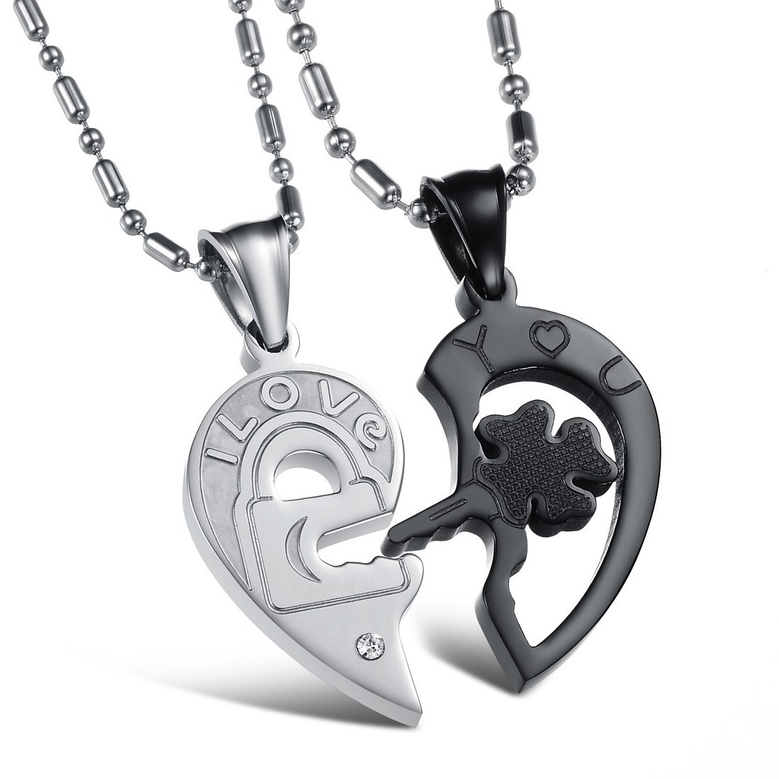 new Hot Selling  Mens Womens CZ 316L Stainless Steel Locket And Key Couple Necklace