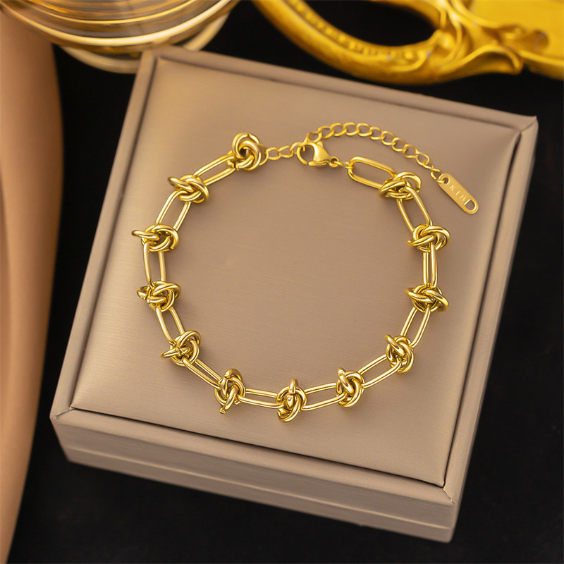 Punk Stainless Steel Double Layered Bracelet Gold Plated Thick Flat Cuban Chain Bracelet for Women Men