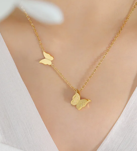 18K Gold Plated Stainless Steel Butterfly Necklace Earrings Rings Charm Pendant Women Butterfly Jewelry Set