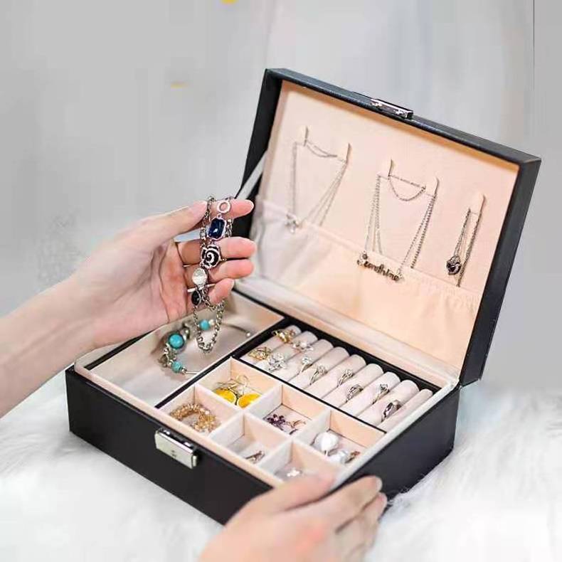 Fashion New PU Leather Double-layer Jewelry Box Ring Earrings Necklace Jewelry Storage Packaging Box