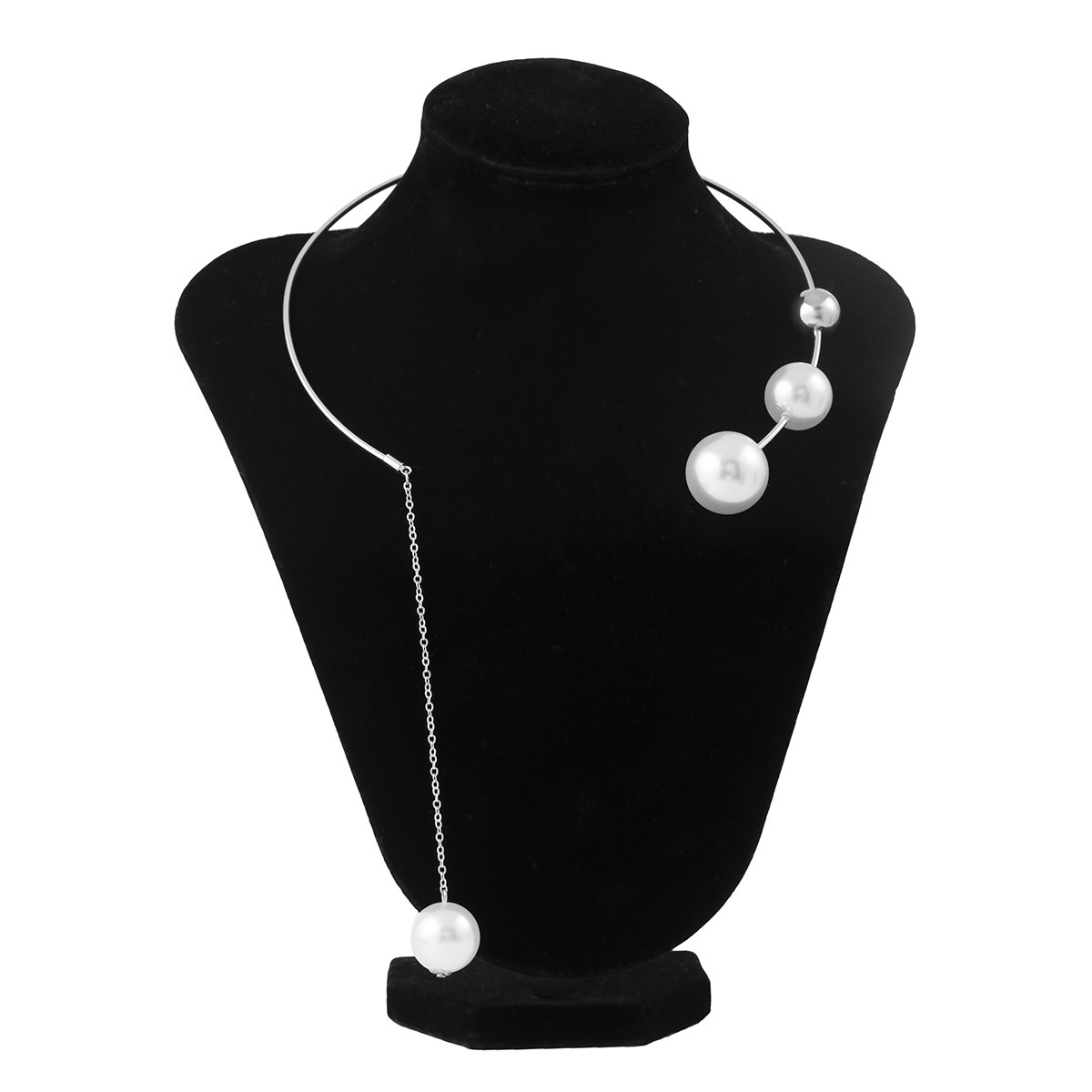 2023 New Arrival Simple Geometric Round Bead Collarbone Chain Design Choker Collar Open Collar Pearl Necklaces And Earrings Set