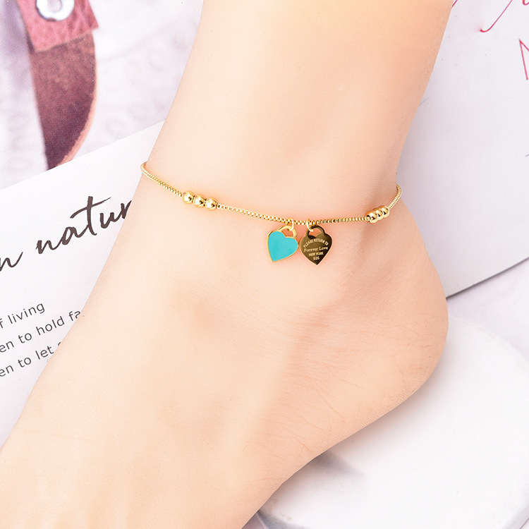 Tarnish Free Waterproof Fashion Jewelry Simple Clover Heart Gold Plated Stainless Steel Eyes Butterfly Pendant Anklet For Ladies