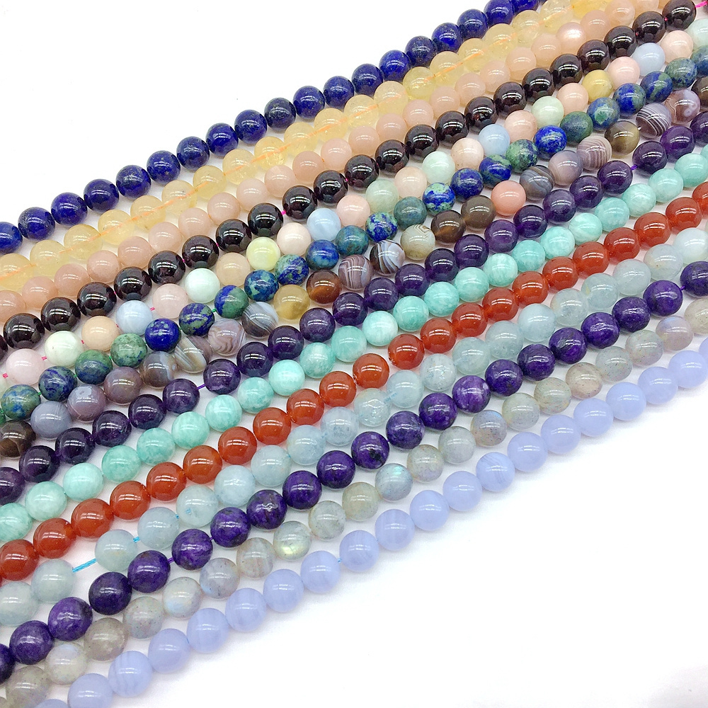 Wholesale gemstone strands rose quartz onyx tiger eyes lapis lazuli howlite lava amethyst natural stone beads for jewelry making