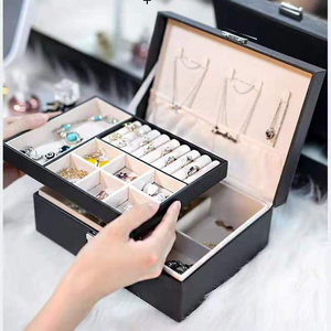 Fashion New PU Leather Double-layer Jewelry Box Ring Earrings Necklace Jewelry Storage Packaging Box