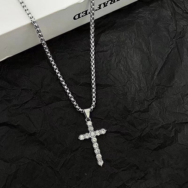 Diamond  Cross Pendant Necklace Jewelry Stainless Steel Men Cross Necklace for Man