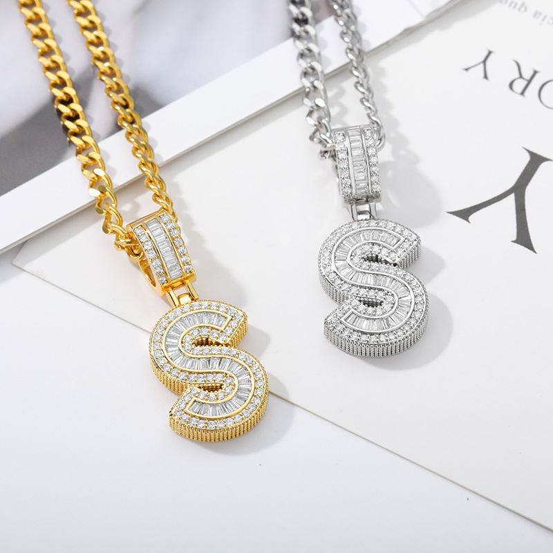 Full Diamond Alphabet Pendant Necklace Stainless Steel 26 Initial Letter Zircon Pendant Necklace for Women Make Paper Card 18 K