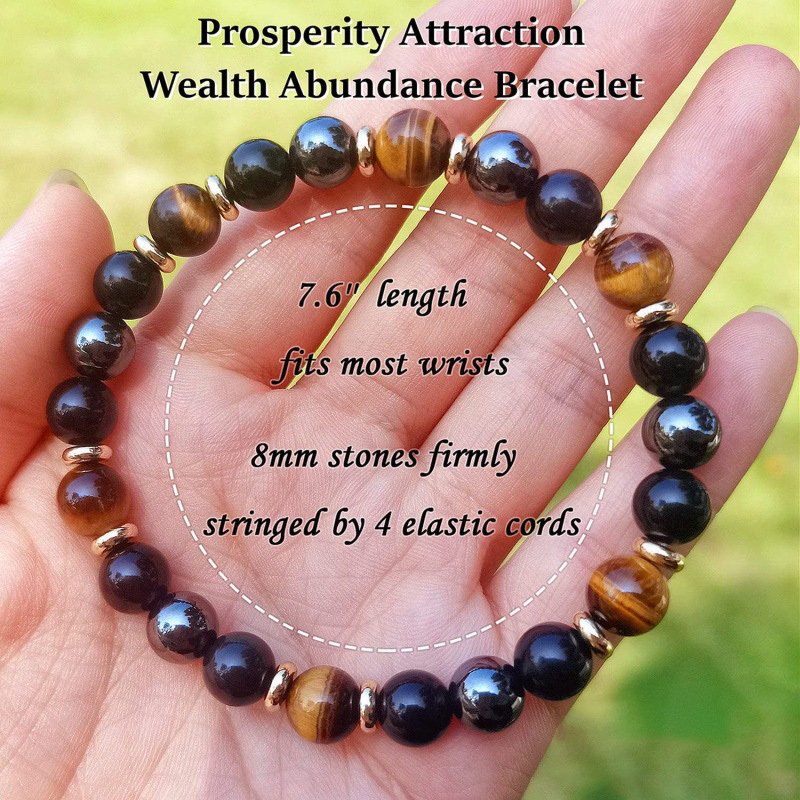 Gemstone Black Obsidian Hematite Elastic Healing Energy Magnetic Mens Tiger Eye Crystals Stone Triple Protection Bead Bracelet