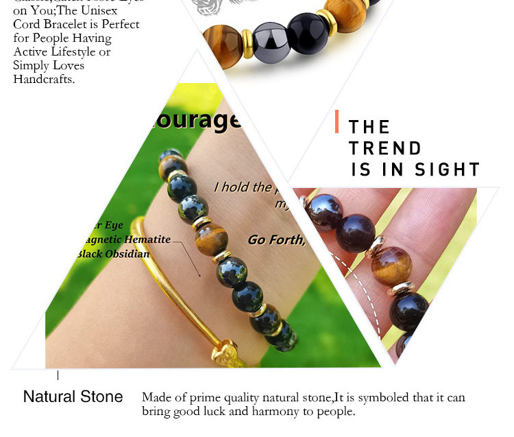 Gemstone Black Obsidian Hematite Elastic Healing Energy Magnetic Mens Tiger Eye Crystals Stone Triple Protection Bead Bracelet