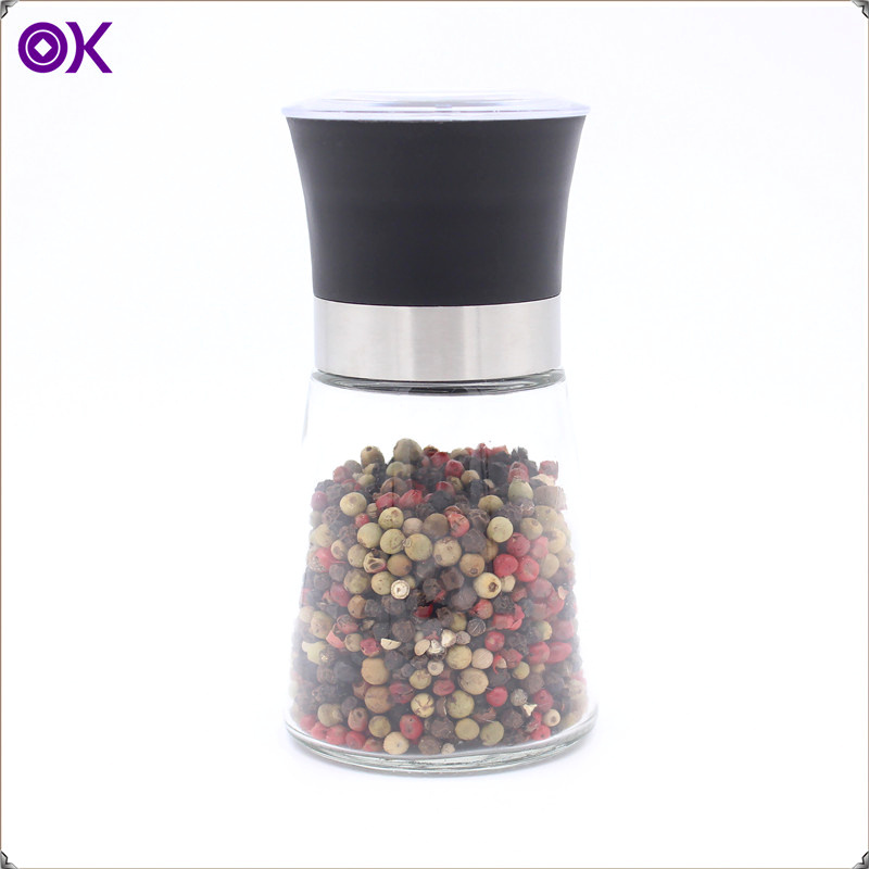 cheap manual salt pepper mill glass jar grinder with lid