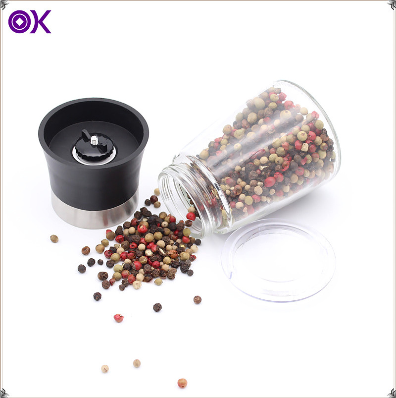 cheap manual salt pepper mill glass jar grinder with lid