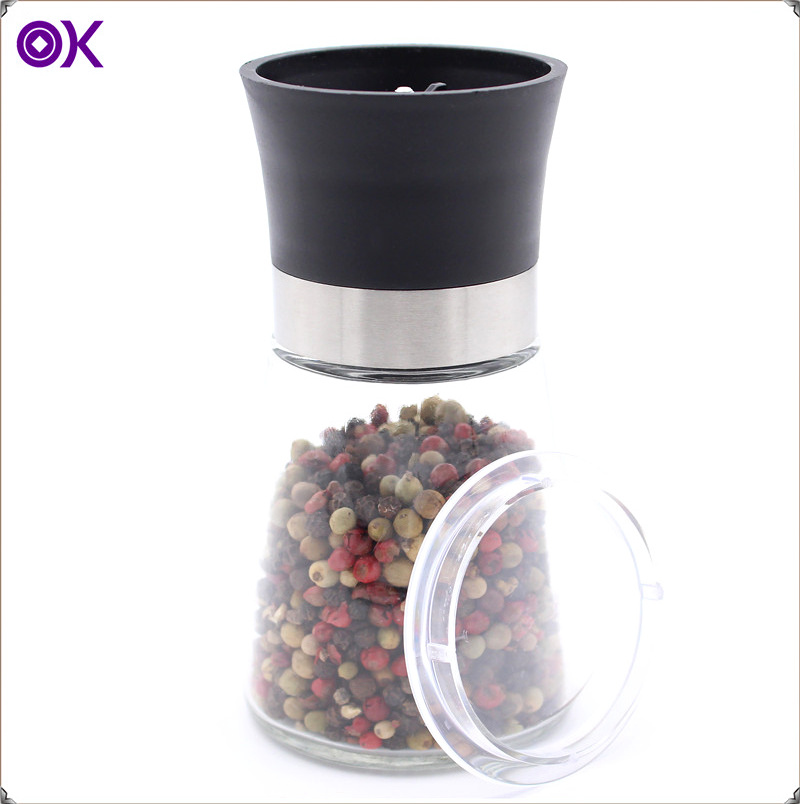 cheap manual salt pepper mill glass jar grinder with lid