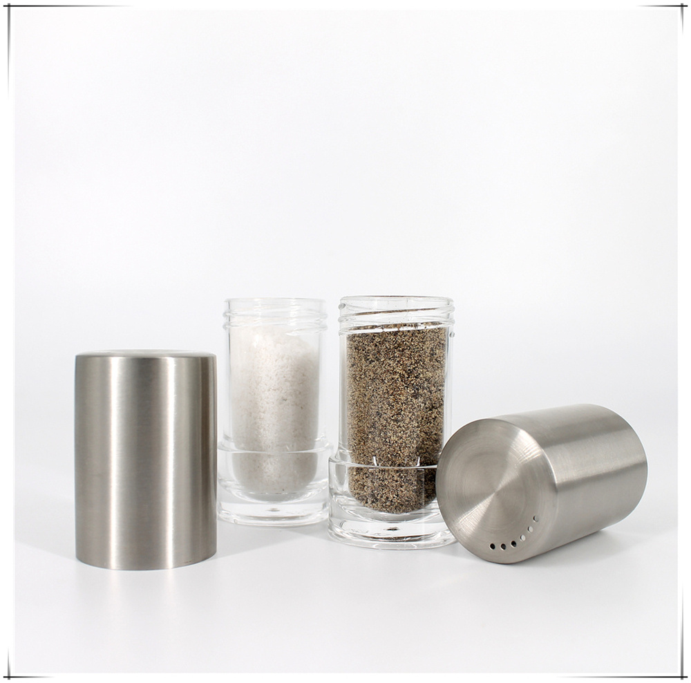 mini spice shaker set for salt and pepper with a stand rack