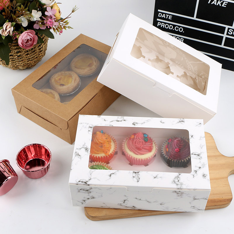 OMT White 6 Hole Caja Para Cupcake Cheese cake Pancake Mousse Cakesicle Packaging Boite Gateau Jetable Box With Clear Window Lid