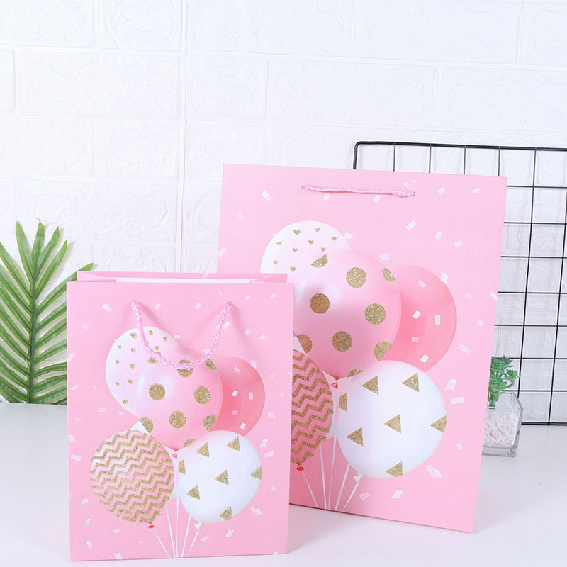 Omet Pink Polka Dot Sprinkled Powder Balloon Birthday Paper Bag