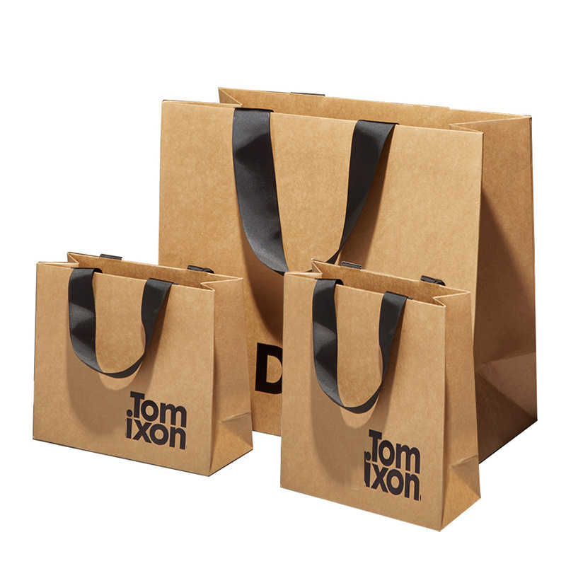 Omet Custom Brand Large Print Ecologicas Bolsa De Papel Packaging Brown Kraft Paper Craft Shopping Pap Bags With Your Own Logo