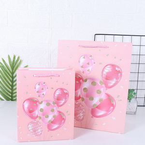 Omet Pink Polka Dot Sprinkled Powder Balloon Birthday Paper Bag