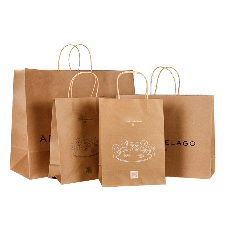 Omet Custom Brand Large Print Ecologicas Bolsa De Papel Packaging Brown Kraft Paper Craft Shopping Pap Bags With Your Own Logo