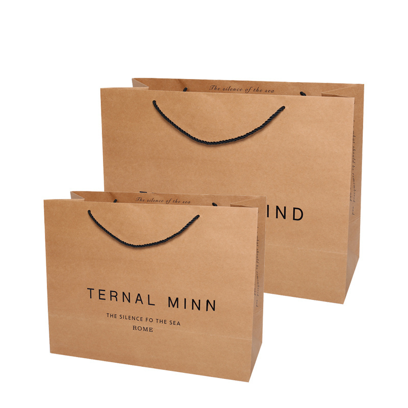 Omet Custom Brand Large Print Ecologicas Bolsa De Papel Packaging Brown Kraft Paper Craft Shopping Pap Bags With Your Own Logo