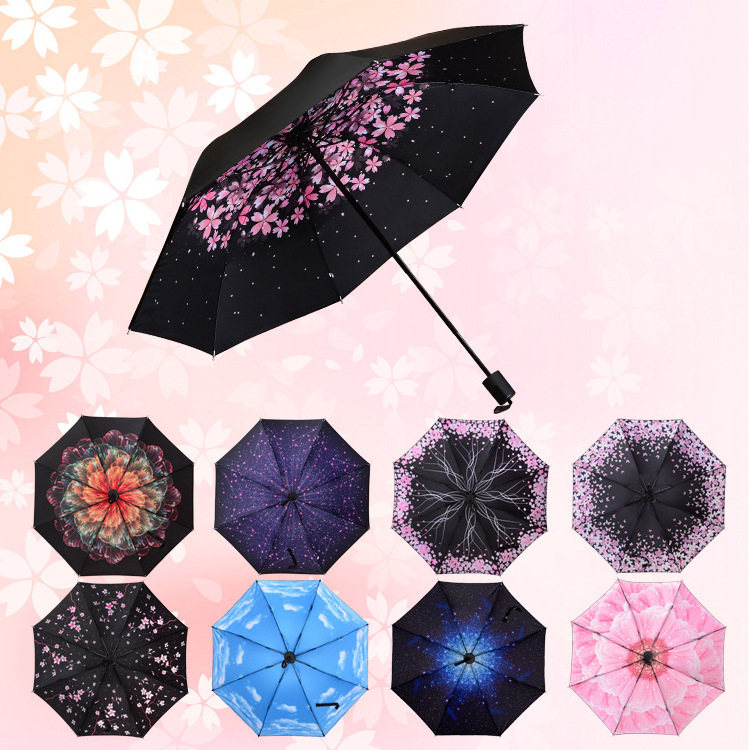 Cute creative Vinyl sun umbrella uv protection sunshade female sun protection triple folding umbrella