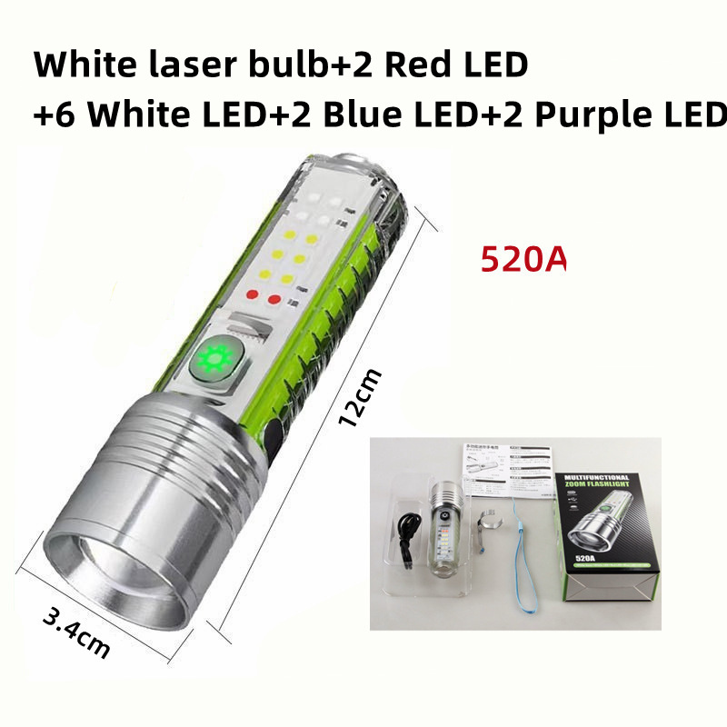 Ultra Bright XHP50 Rechargeable Torch Light with White/red/blue/purple Side Light Strong Magnets ZOOM Flashlight for Outdoor