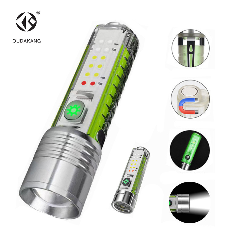 Ultra Bright XHP50 Rechargeable Torch Light with White/red/blue/purple Side Light Strong Magnets ZOOM Flashlight for Outdoor