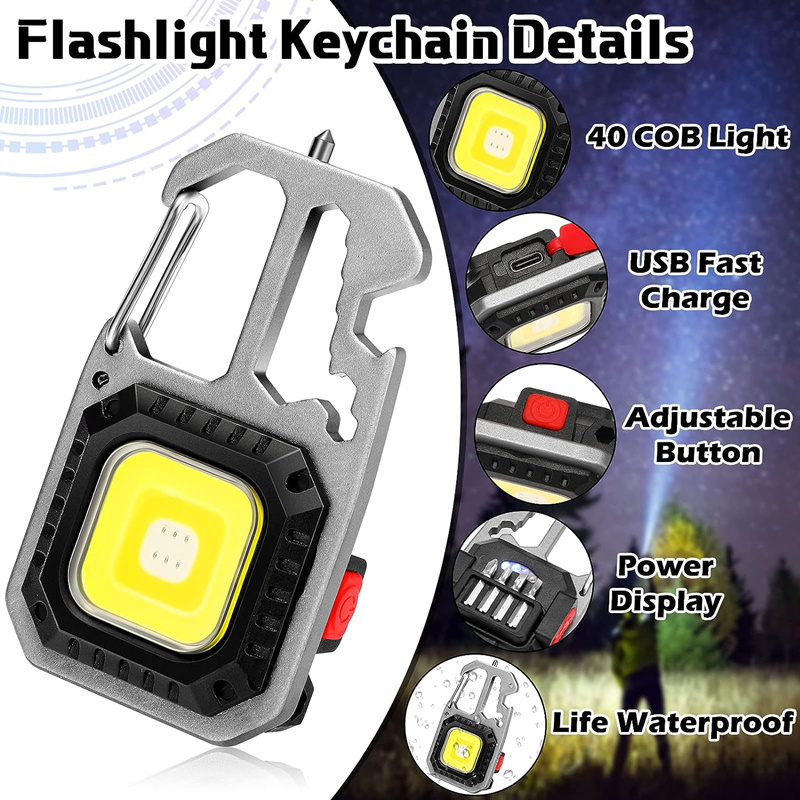 Small Working Light with Magnet Base Adjustable Portable Rechargeable COB Light Keychain Flashlights LED Work Light for Camping