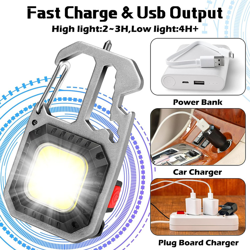 Small Working Light with Magnet Base Adjustable Portable Rechargeable COB Light Keychain Flashlights LED Work Light for Camping