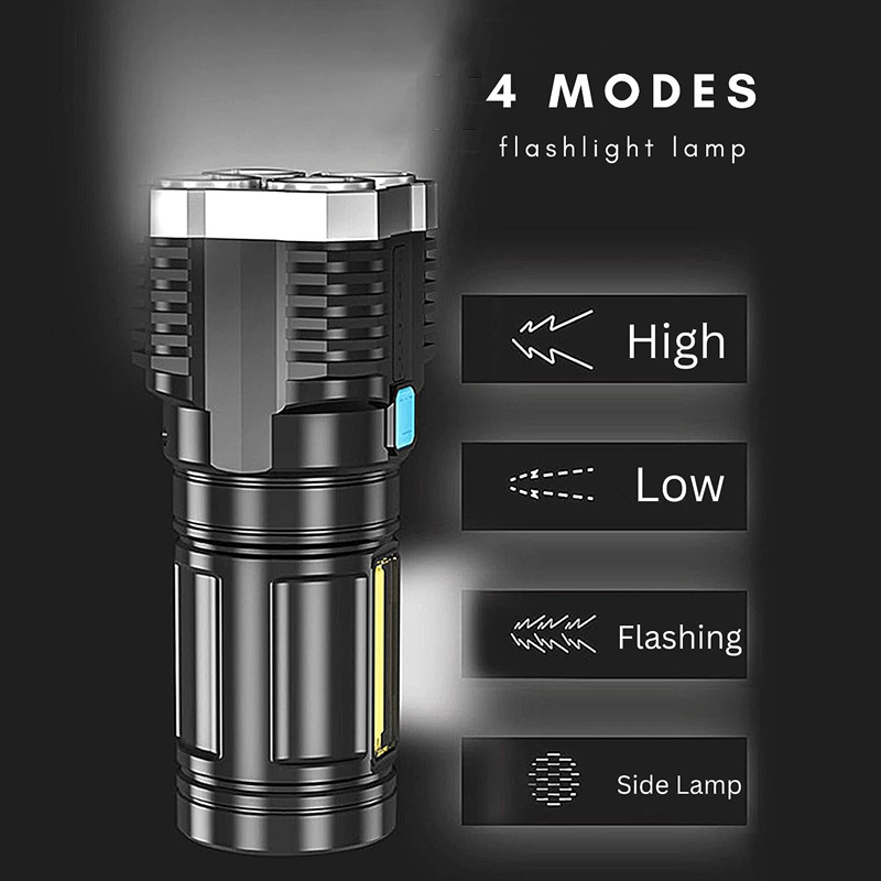 Outdoor Rechargeable 4 LED Flash Lamp Multifunctional Tactical Torch Strong lighting Flashlight For Outdoor Camping