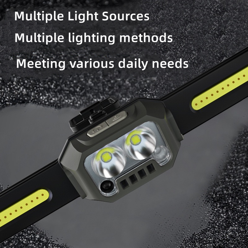 High Power Rechargeable Wide Beam Head Lamp LED with Motion Sensor Waterproof COB Head Light Flashlight for Hiking camping