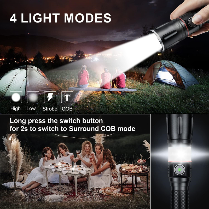 Outdoor Rechargeable 1000 Lumens 360 Handheld COB Lantern T6 Work Light Zoomable with Magnetic Base Tactical Torch Flashlight